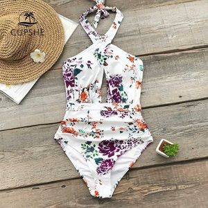 NWOT Cupshe Floral Halter One Piece